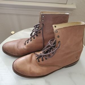Frye Leather Combat Boots in Color Fawn